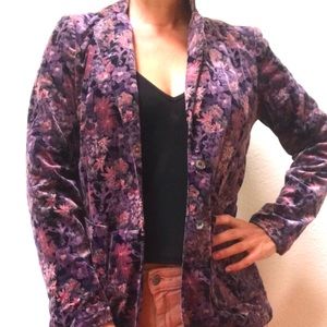 Vintage Campus Casuals Purple Velvet Floral Blazer (Sm/M)